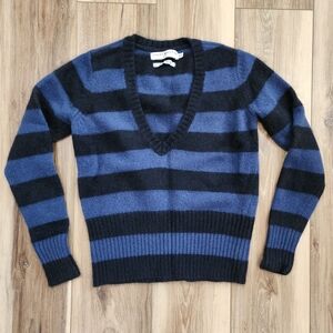 Striped V-Neck Sweater - Blue and Black
